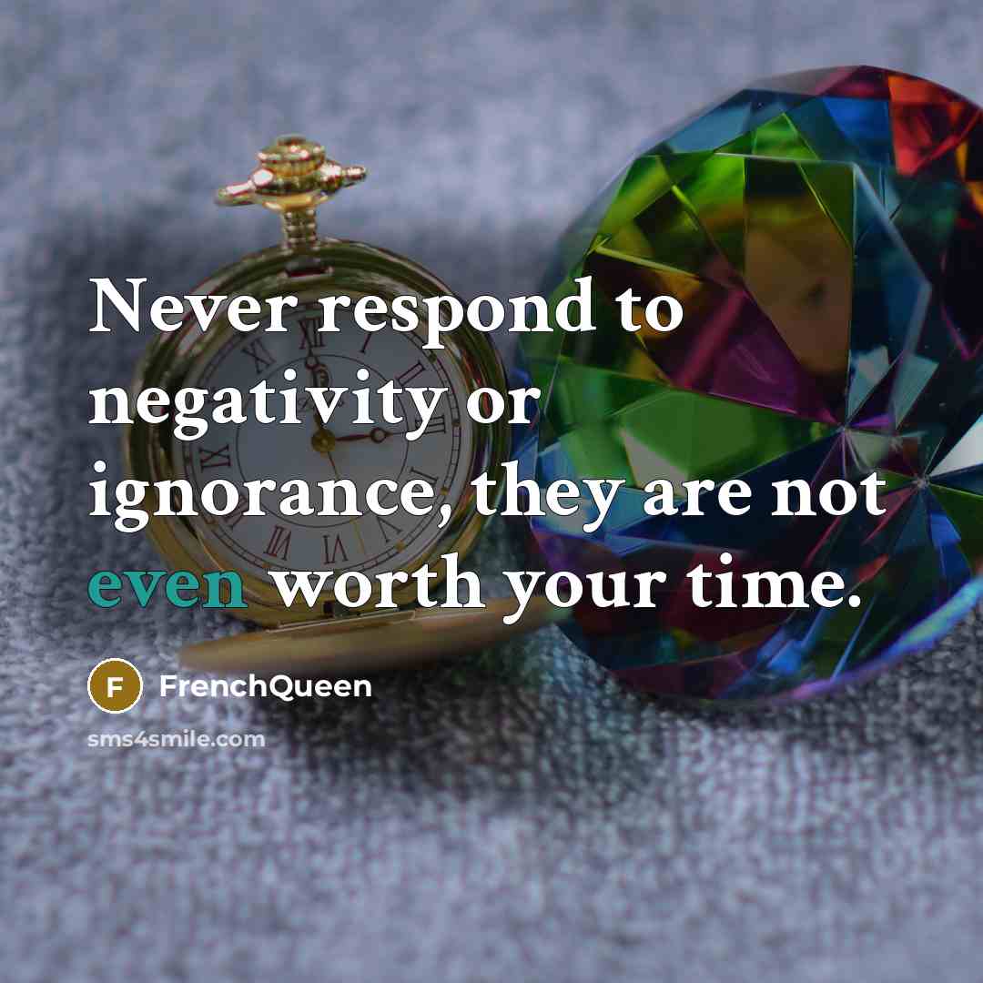 “Never respond to negativity or ignorance, they are not even…” quote by Frenchqueen