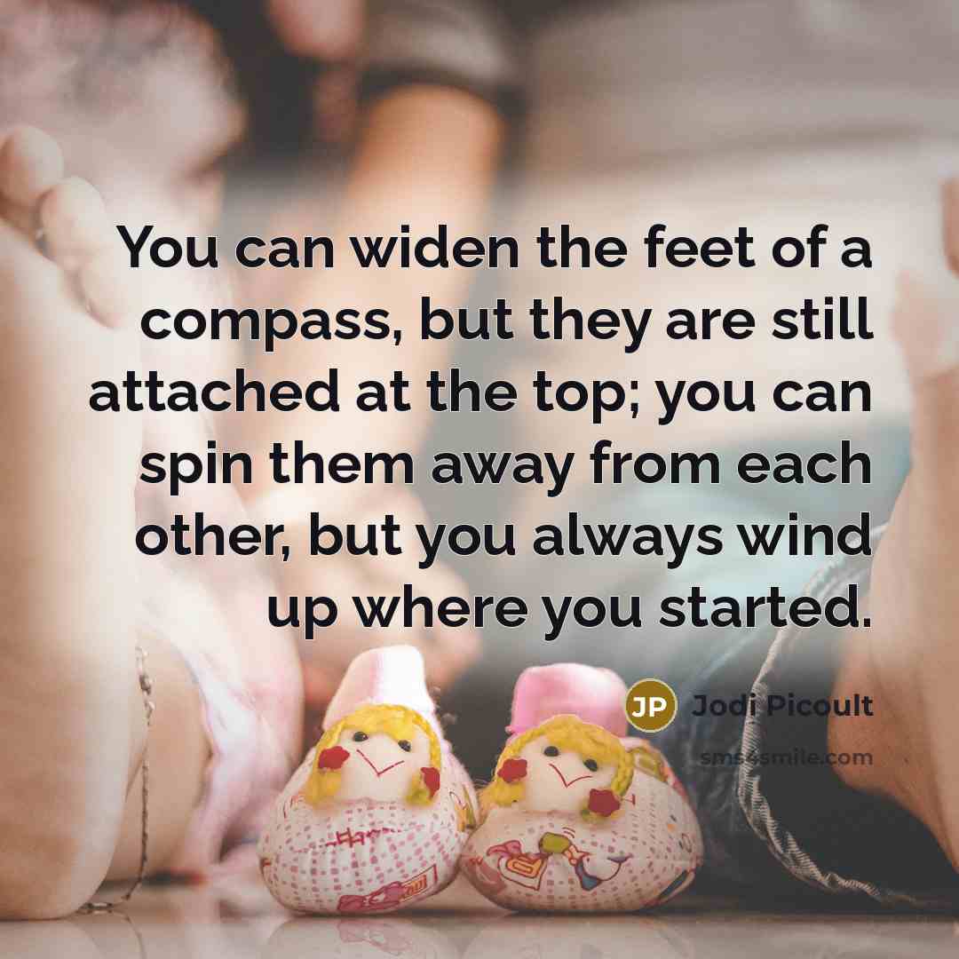 “You can widen the feet of a compass, but they…” quote by Jodi Picoult