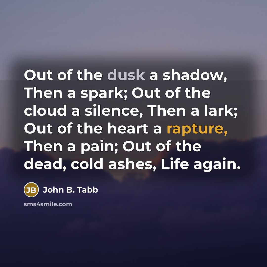 “Out of the dusk a shadow, Then a spark; Out…” quote by John B. Tabb
