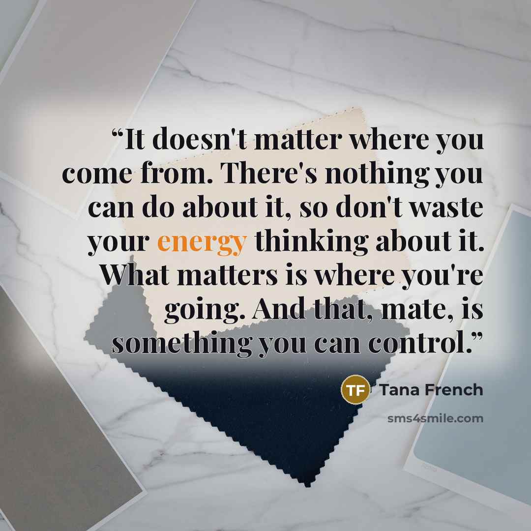 “It doesn't matter where you come from. There's nothing you can do about it, so don't waste your energy thinking about it. What matters is where you're going. And that, mate, is something you can control.” quote by Tana French