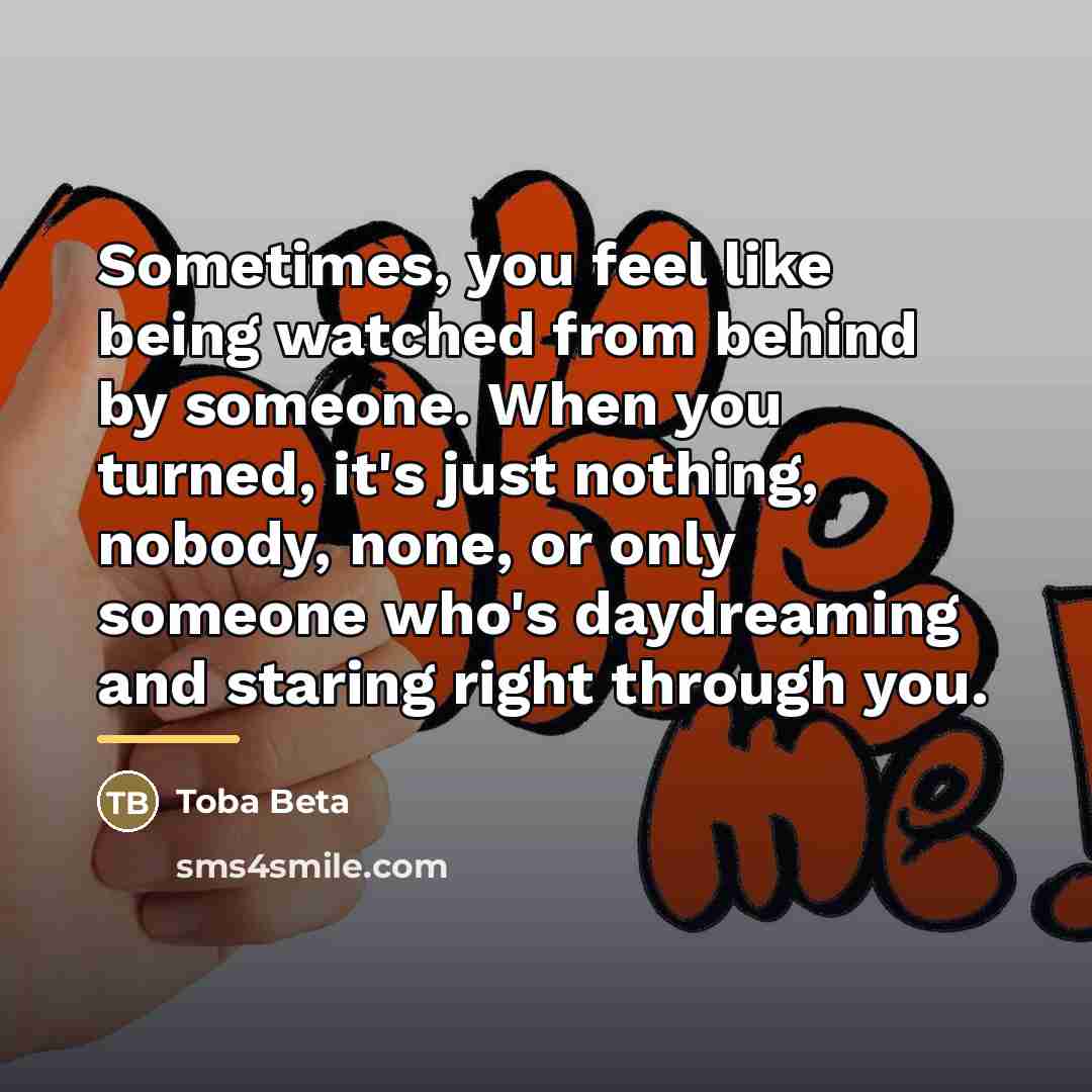 “Sometimes, you feel like being watched from behind by someone.…” quote by Toba Beta