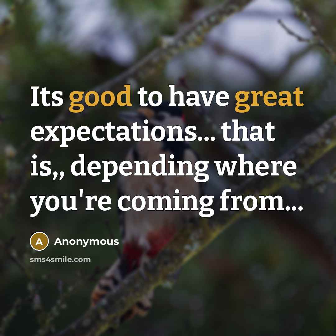 “Its good to have great expectations... that is,, depending where you're coming from...” quote by Anonymous