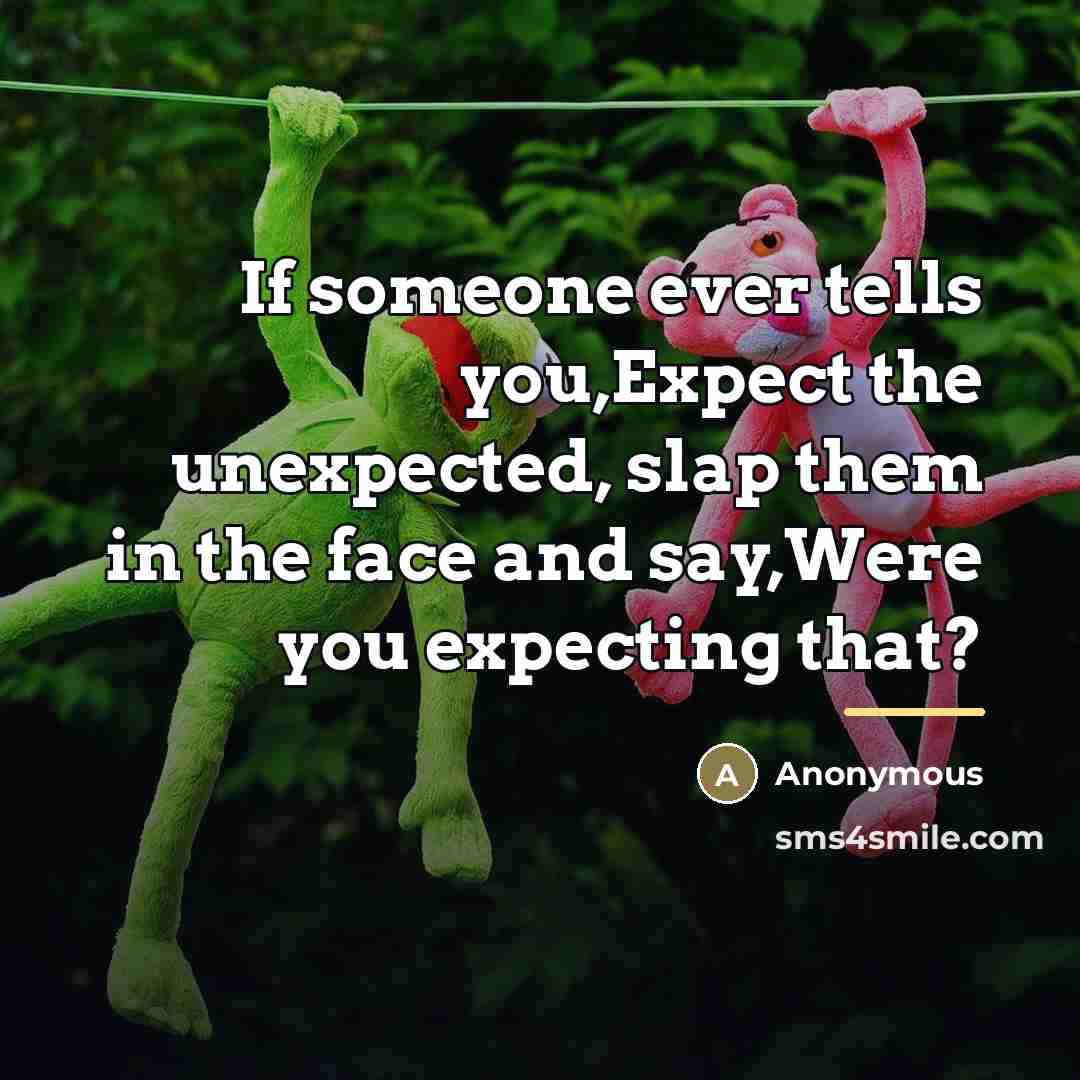 “If someone ever tells you,Expect the unexpected, slap them in…” quote by Anonymous