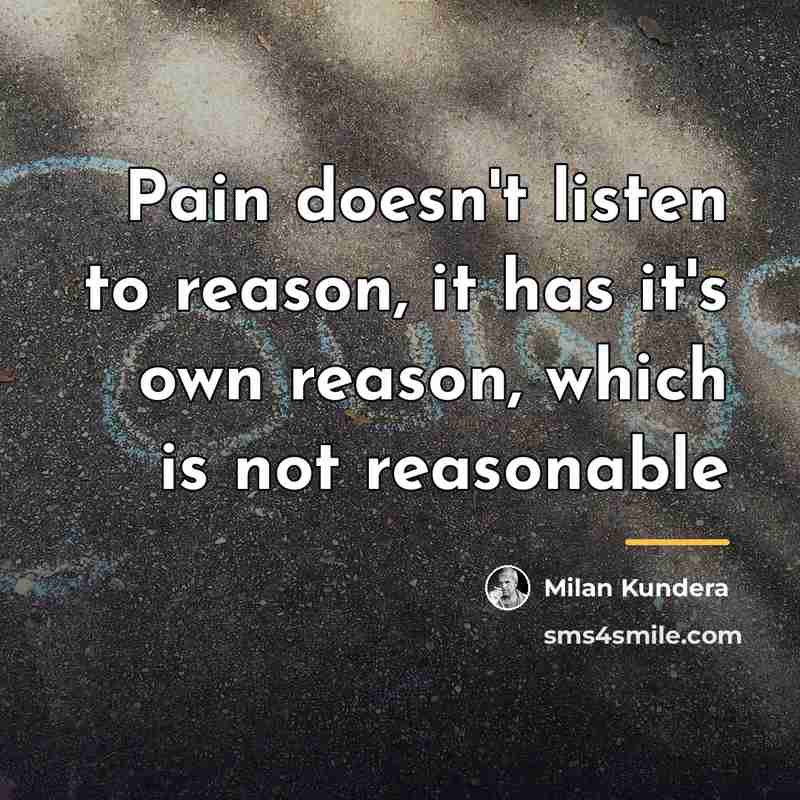 “Pain doesn't listen to reason, it has it's own reason,…” quote by Milan Kundera