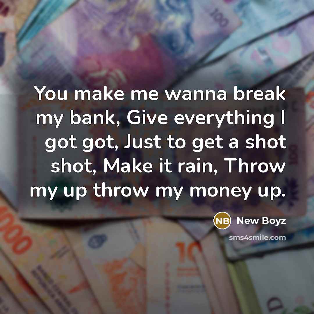 “You make me wanna break my bank, Give everything I…” quote by New Boyz