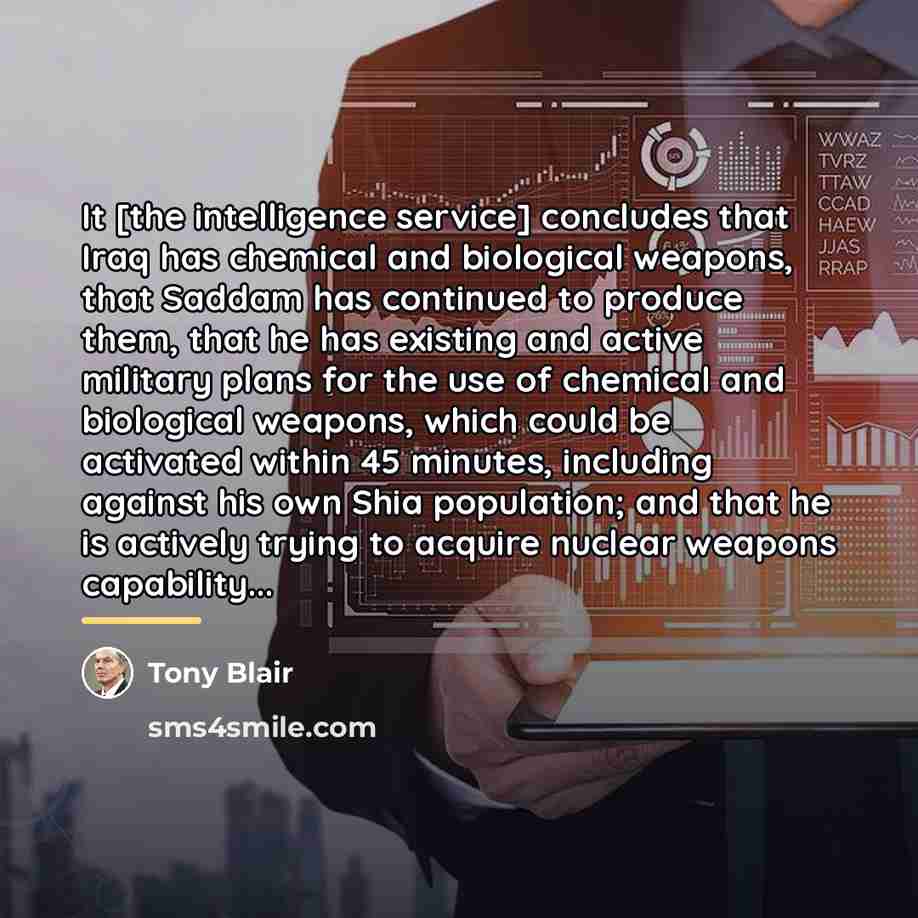 “It [the intelligence service] concludes that Iraq has chemical and…” quote by Tony Blair