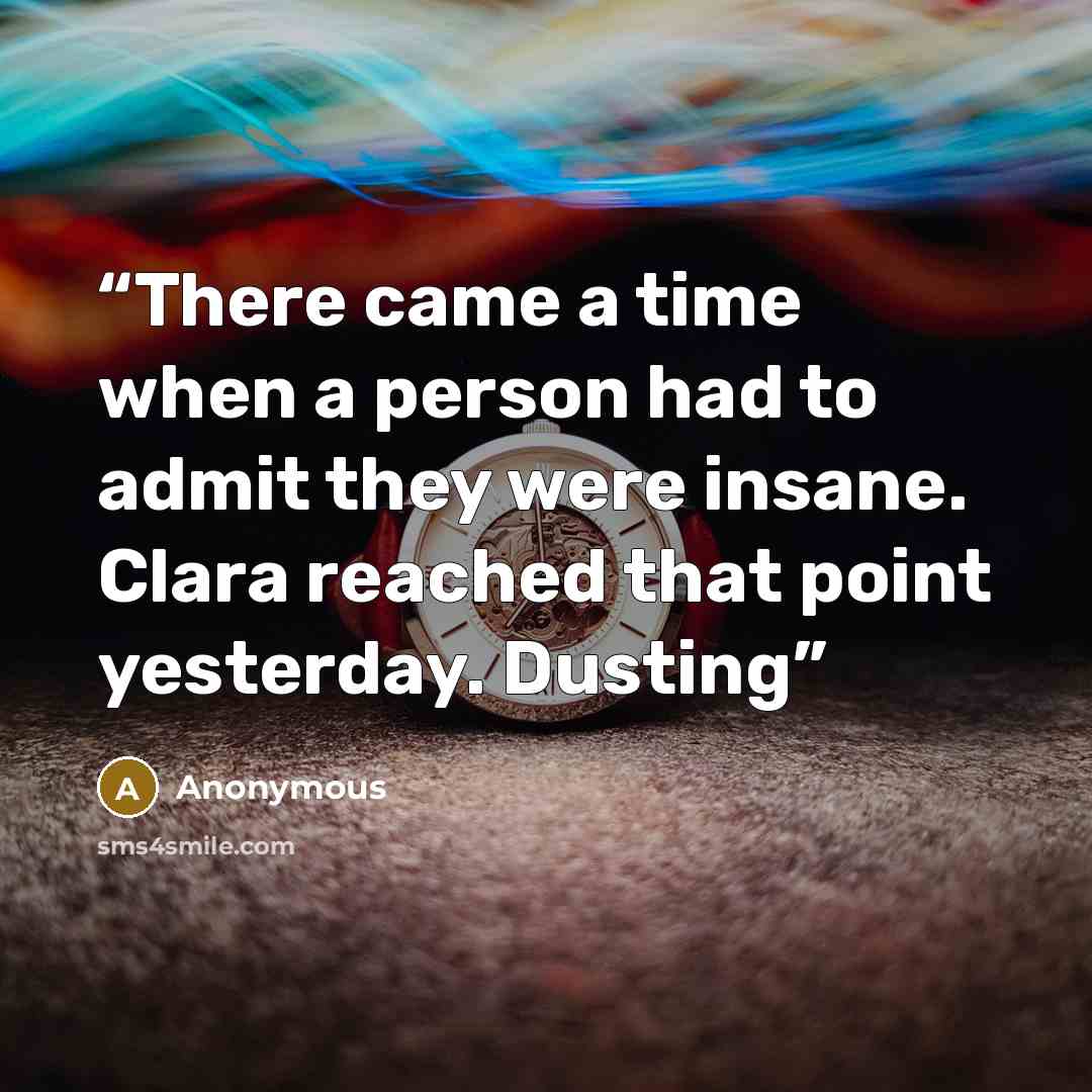 “There came a time when a person had to admit they were insane. Clara reached that point yesterday. Dusting” quote by Anonymous