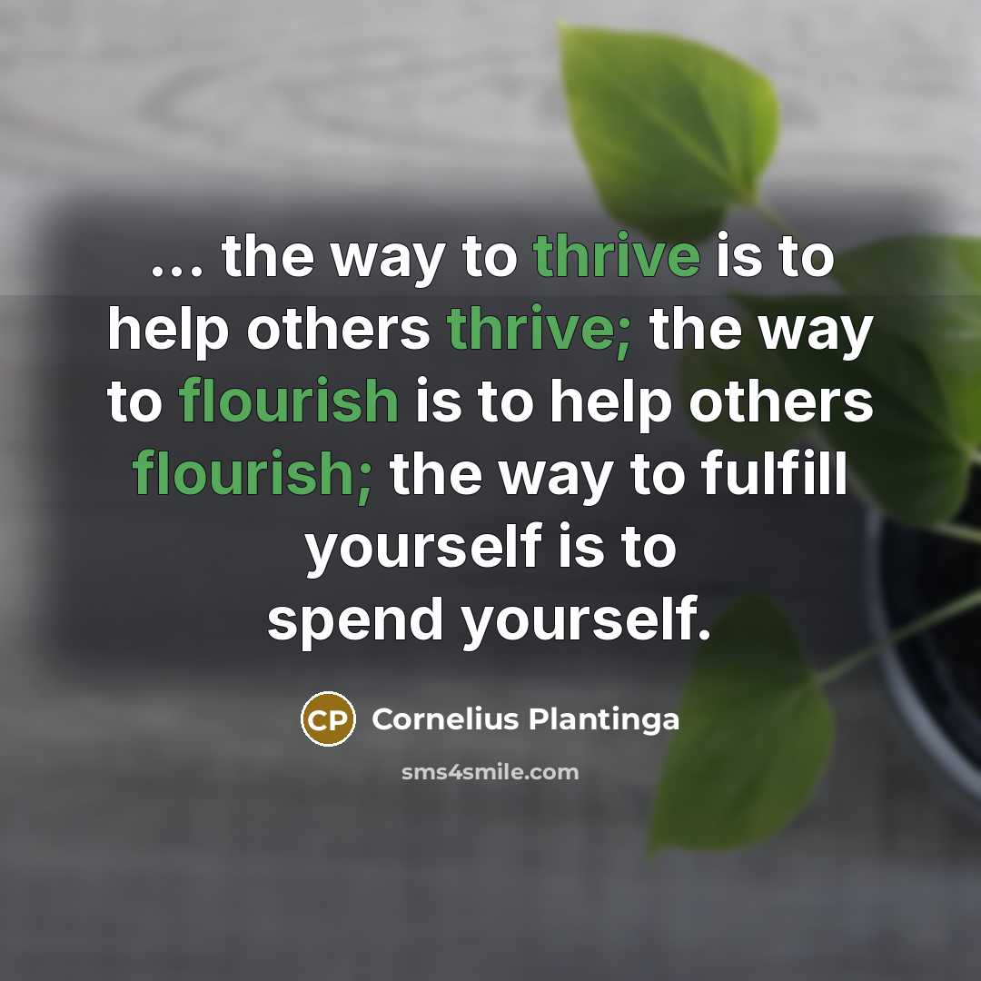“... the way to thrive is to help others thrive; the way to flourish is to help others flourish; the way to fulfill yourself is to spend yourself.” quote by Cornelius Plantinga