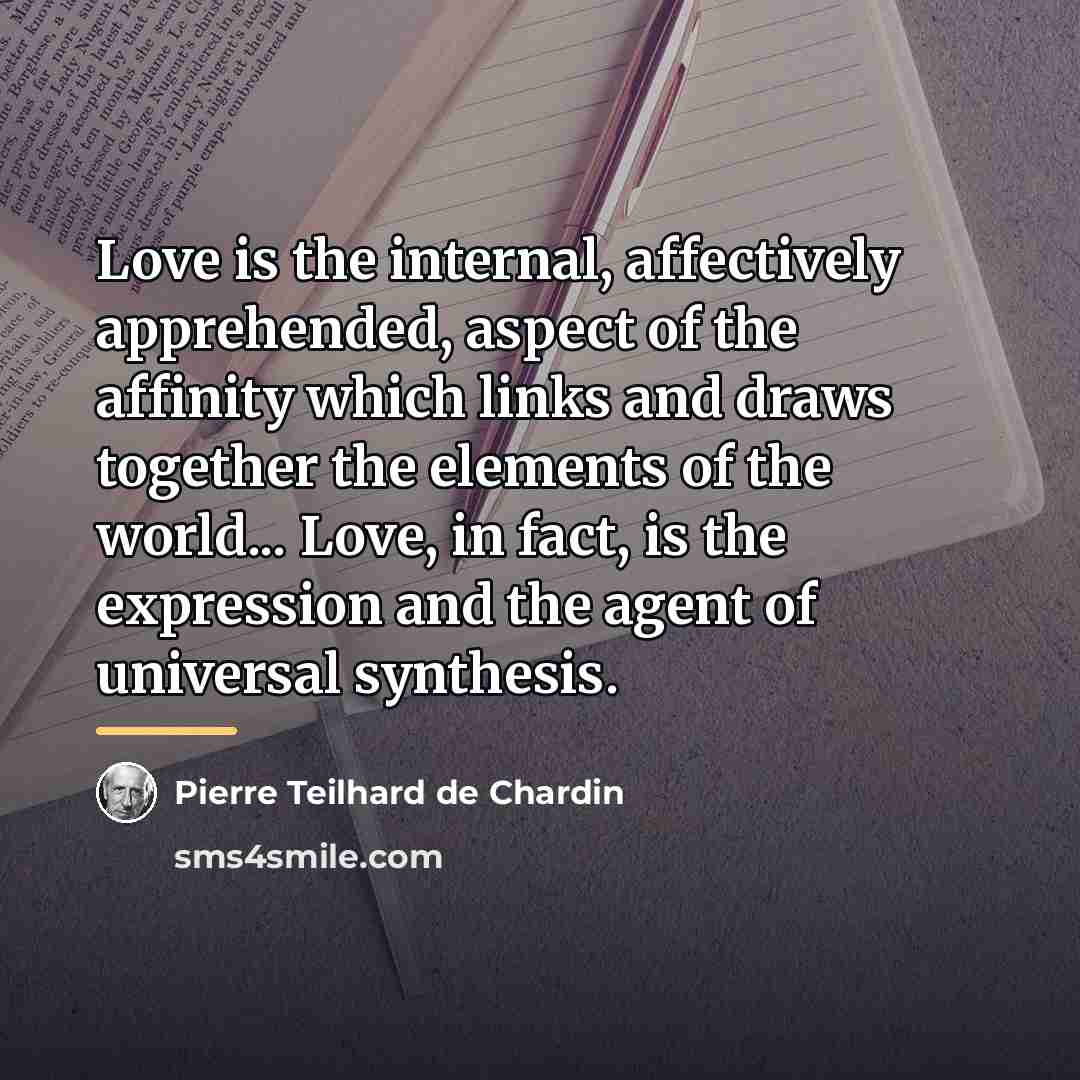 “Love is the internal, affectively apprehended, aspect of the affinity…” quote by Pierre Teilhard de Chardin