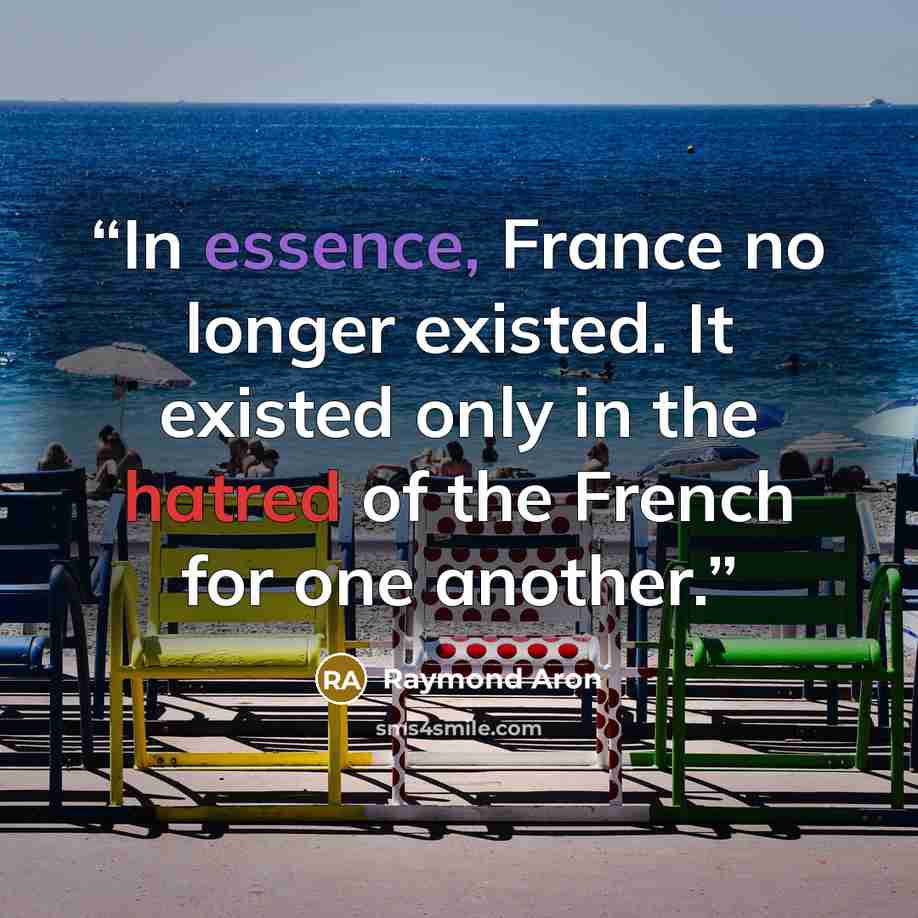 “In essence, France no longer existed. It existed only in the hatred of the French for one another.” quote by Raymond Aron