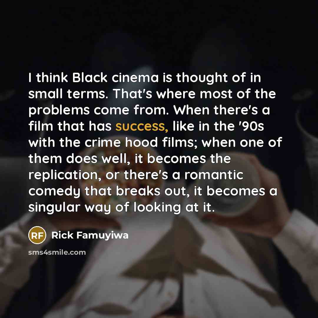 “I think Black cinema is thought of in small terms.…” quote by Rick Famuyiwa