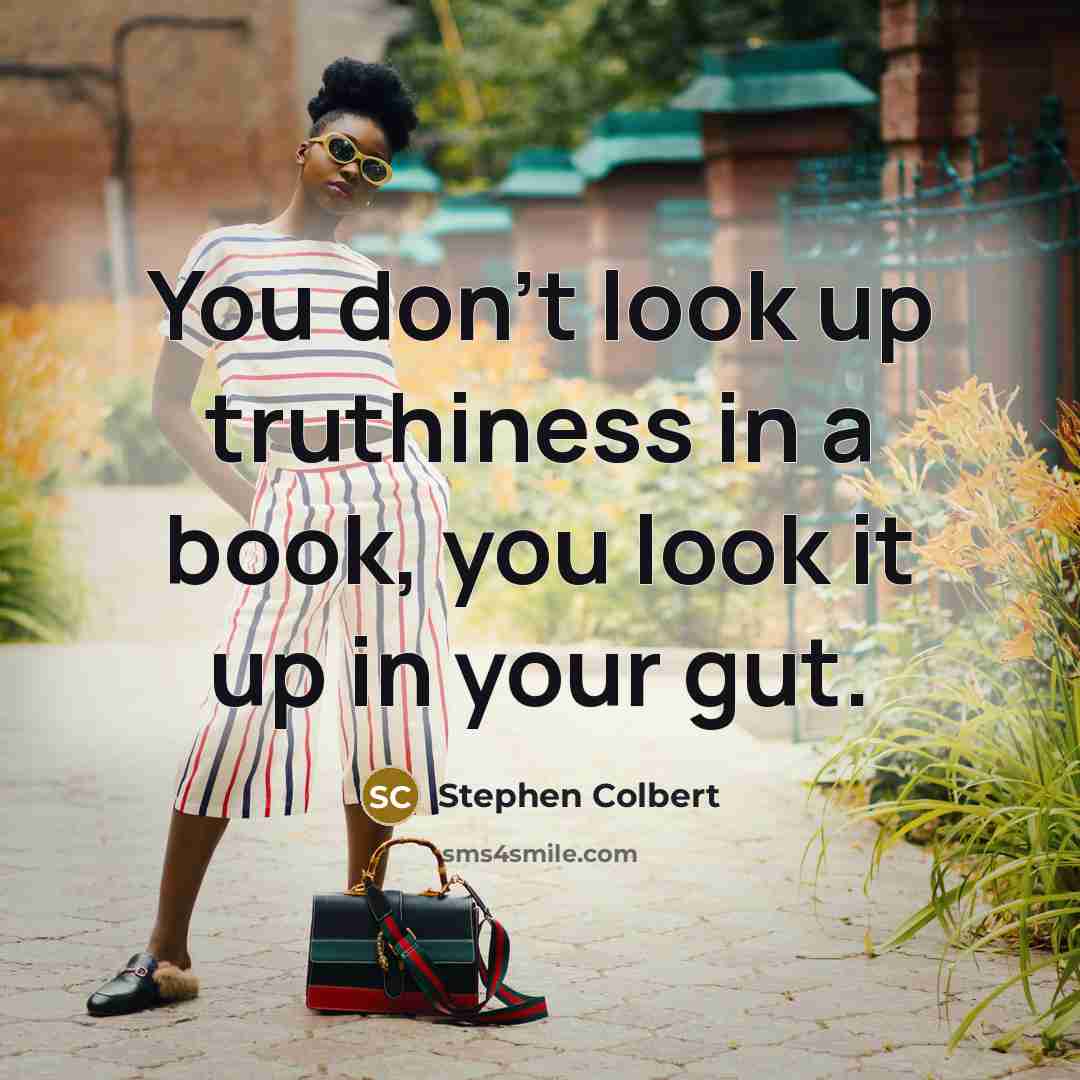 “You don't look up truthiness in a book, you look…” quote by Stephen Colbert