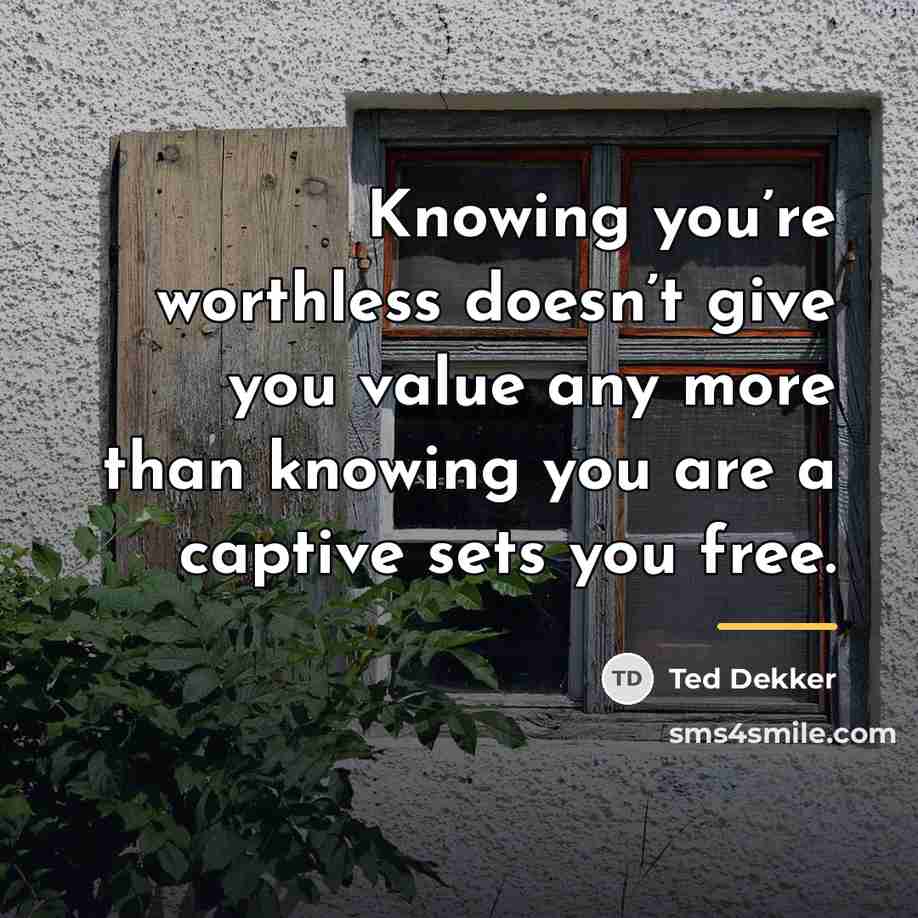 “Knowing you’re worthless doesn’t give you value any more than…” quote by Ted Dekker