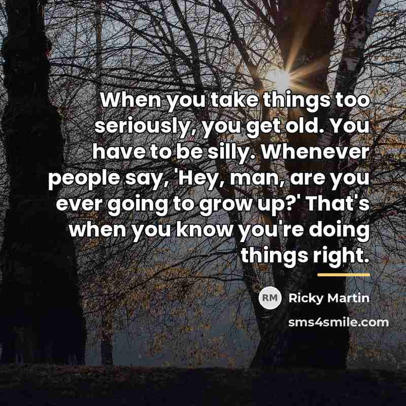 “When you take things too seriously, you get old. You…” quote by Ricky Martin