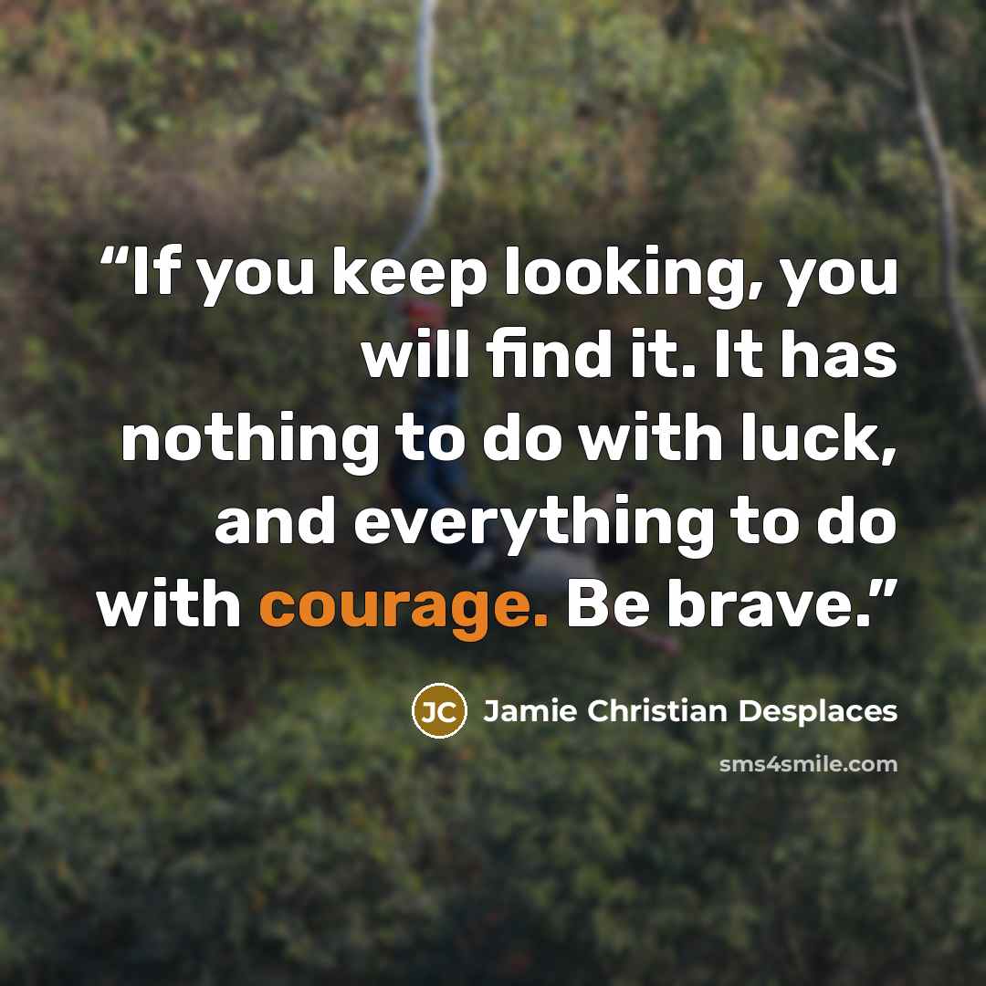 “If you keep looking, you will find it. It has nothing to do with luck, and everything to do with courage. Be brave.” quote by Jamie Christian Desplaces