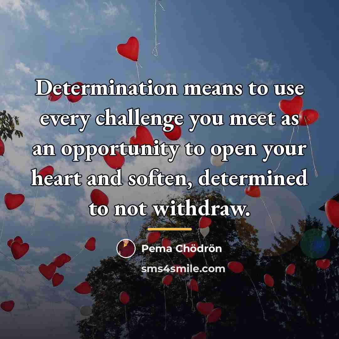 “Determination means to use every challenge you meet as an…” quote by Pema Chodron