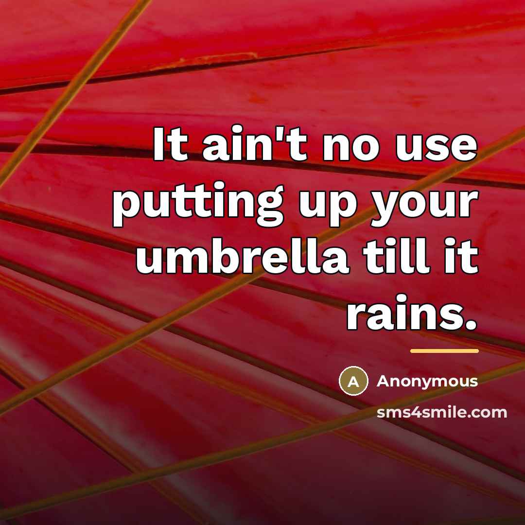 “It ain't no use putting up your umbrella till it…” quote by Anonymous