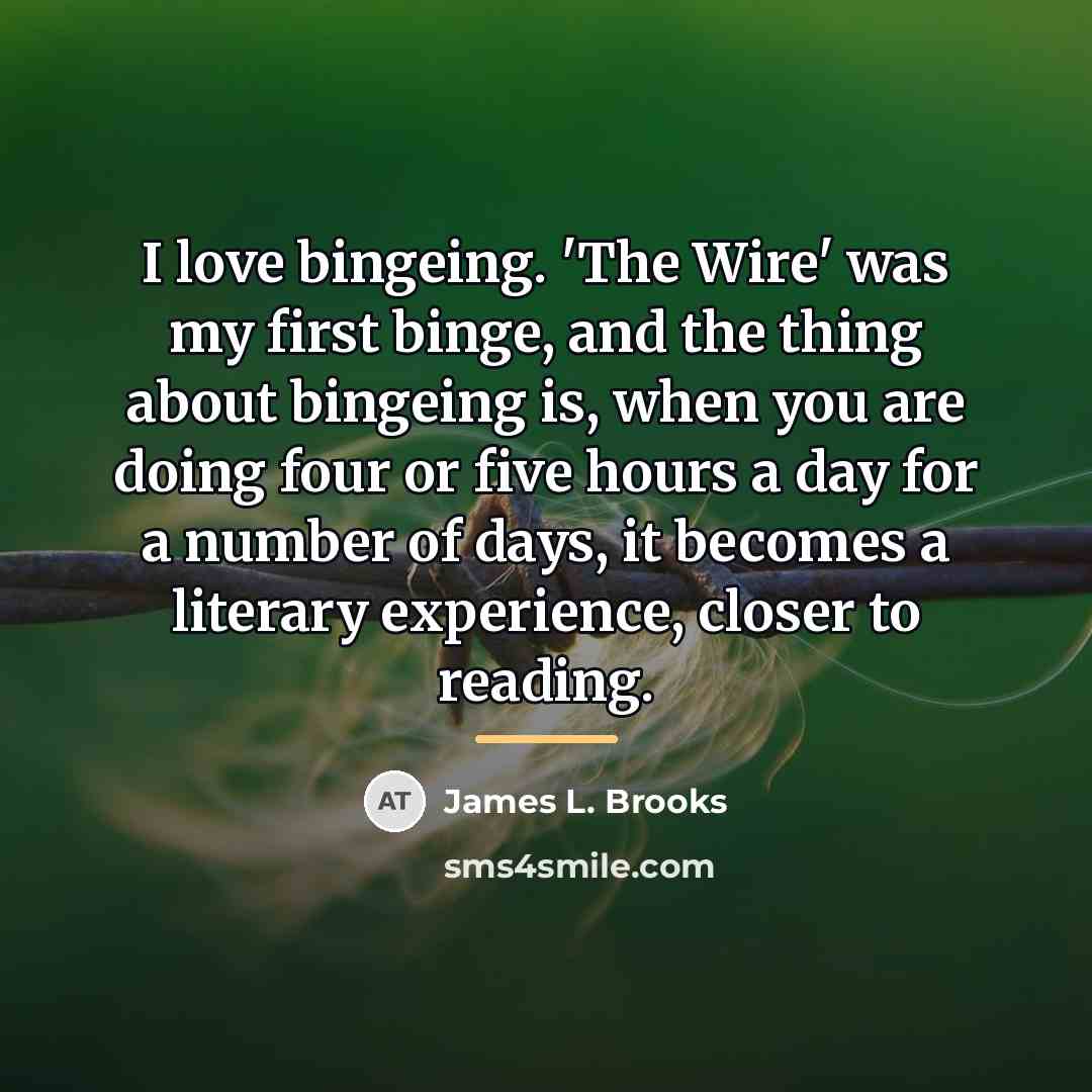 “I love bingeing. 'The Wire' was my first binge, and…” quote by James L. Brooks