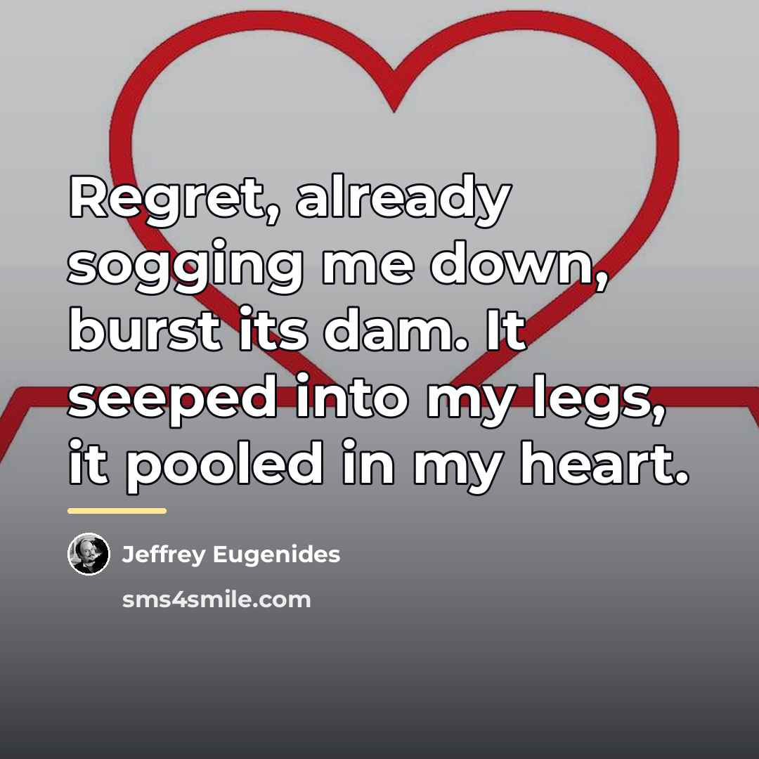 “Regret, already sogging me down, burst its dam. It seeped…” quote by Jeffrey Eugenides