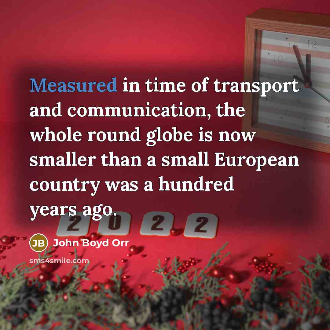“Measured in time of transport and communication, the whole round…” quote by John Boyd Orr