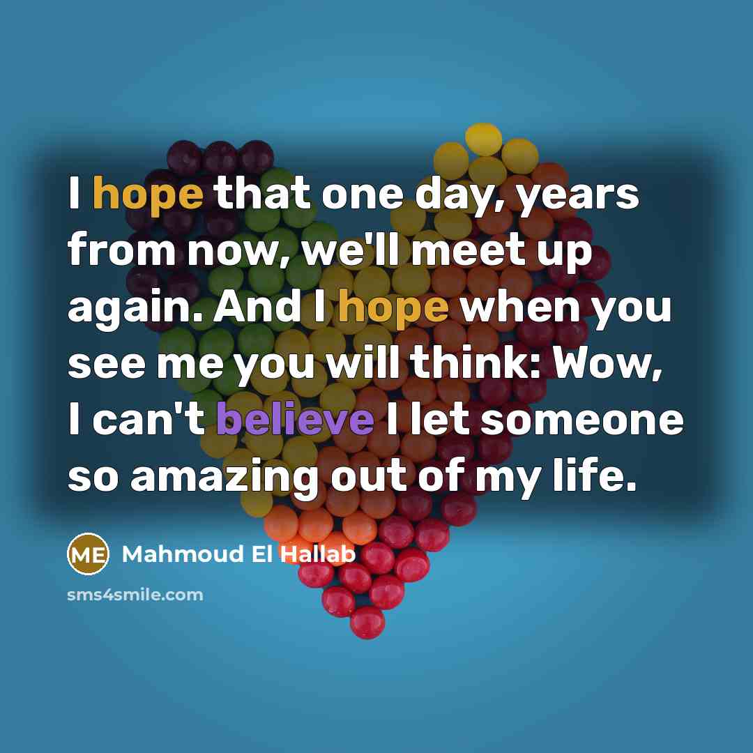“I hope that one day, years from now, we'll meet up again. And I hope when you see me you will think: Wow, I can't believe I let someone so amazing out of my life.” quote by Mahmoud El Hallab