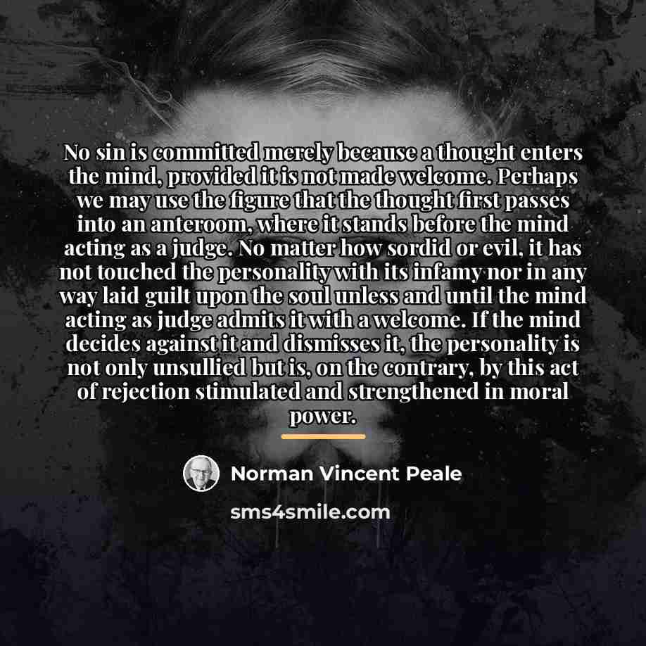 “No sin is committed merely because a thought enters the…” quote by Norman Vincent Peale