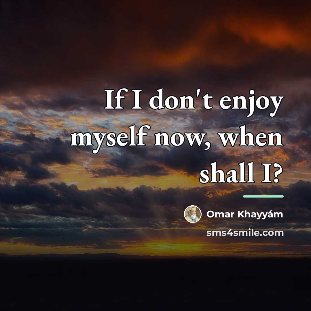 “If I don't enjoy myself now, when shall I?…” quote by Omar Khayyam