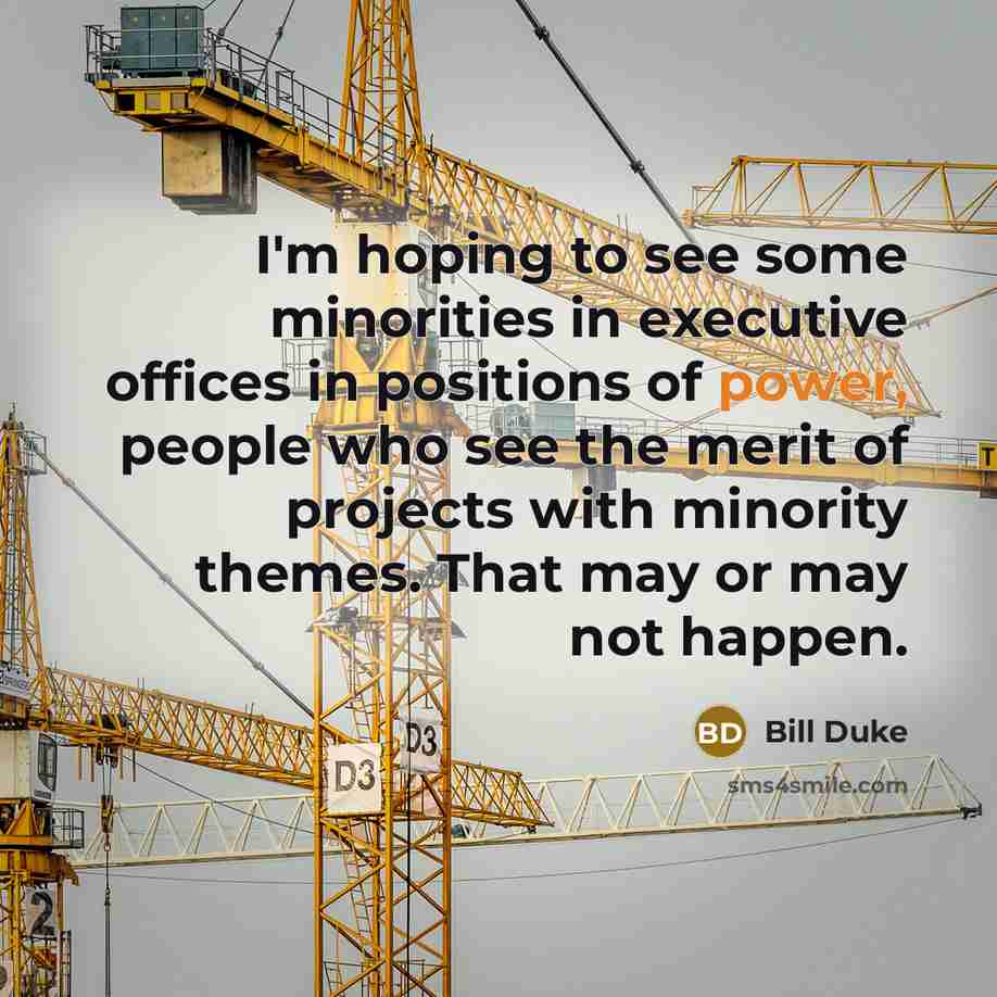 “I'm hoping to see some minorities in executive offices in positions of power, people who see the merit of projects with minority themes. That may or may not happen.” quote by Bill Duke