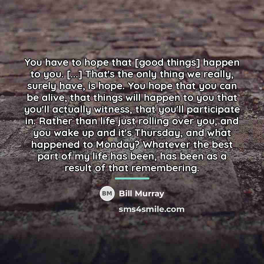 “You have to hope that [good things] happen to you.…” quote by Bill Murray
