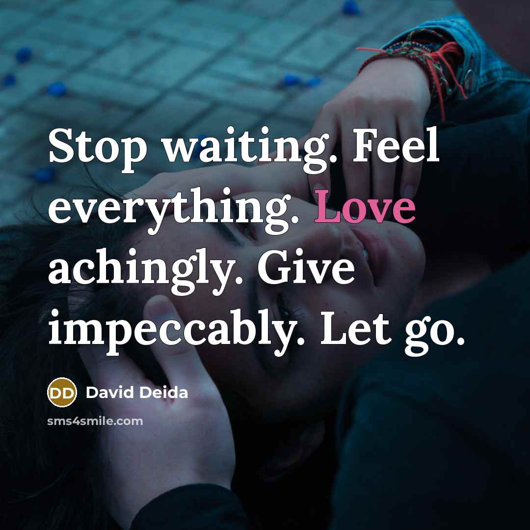 “Stop waiting. Feel everything. Love achingly. Give impeccably. Let go.” quote by David Deida