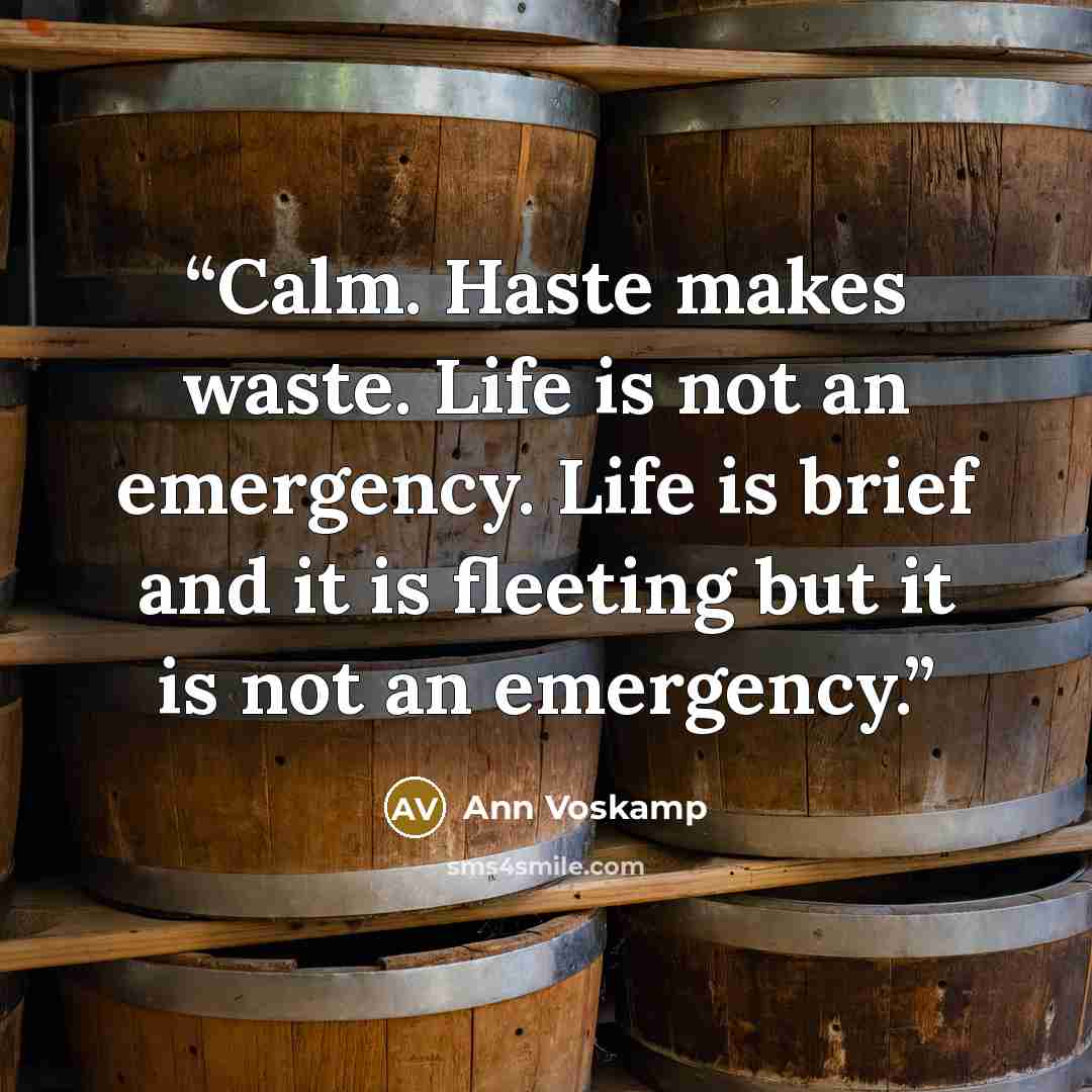 “Calm. Haste makes waste. Life is not an emergency. Life is brief and it is fleeting but it is not an emergency.” quote by Ann Voskamp