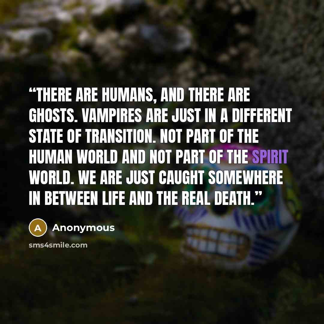 “There are humans, and there are ghosts. Vampires are just in a different state of transition. Not part of the human world and not part of the spirit world. We are just caught somewhere in between life and the real death.” quote by Anonymous