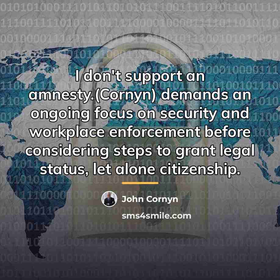 “I don't support an amnesty.(Cornyn) demands an ongoing focus on…” quote by John Cornyn