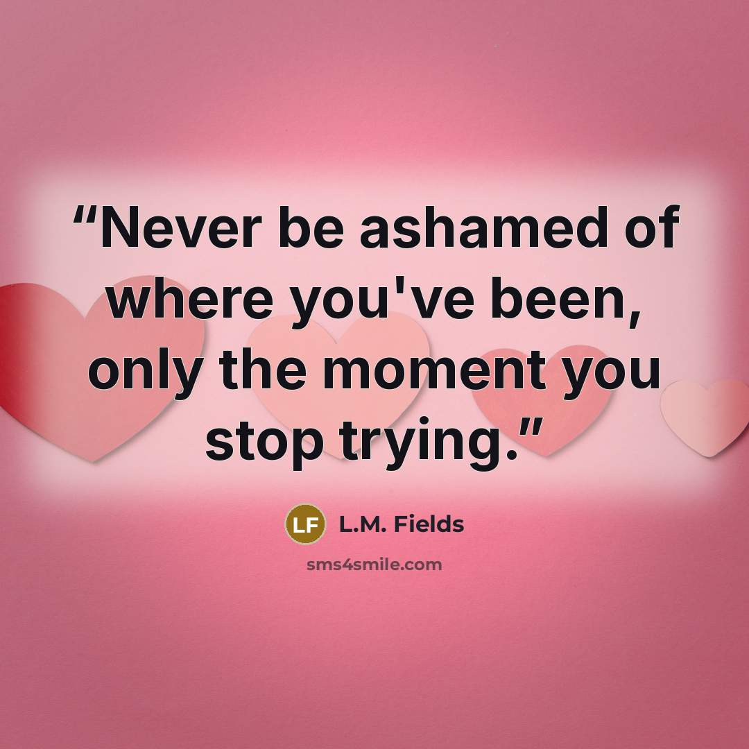 “Never be ashamed of where you've been, only the moment you stop trying.” quote by L.M. Fields
