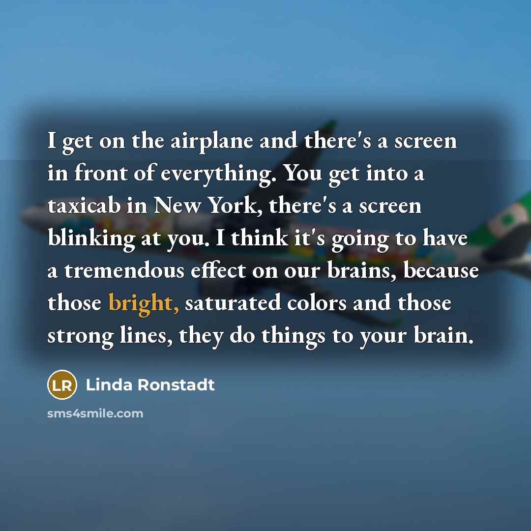 “I get on the airplane and there's a screen in…” quote by Linda Ronstadt
