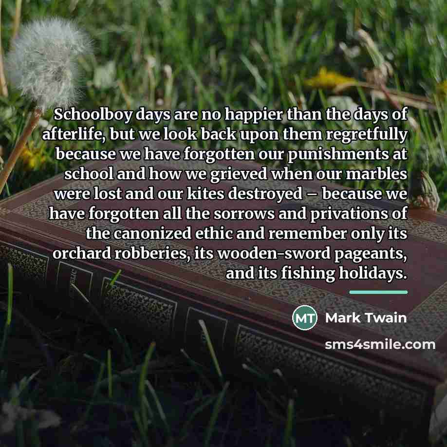 “Schoolboy days are no happier than the days of afterlife,…” quote by Mark Twain