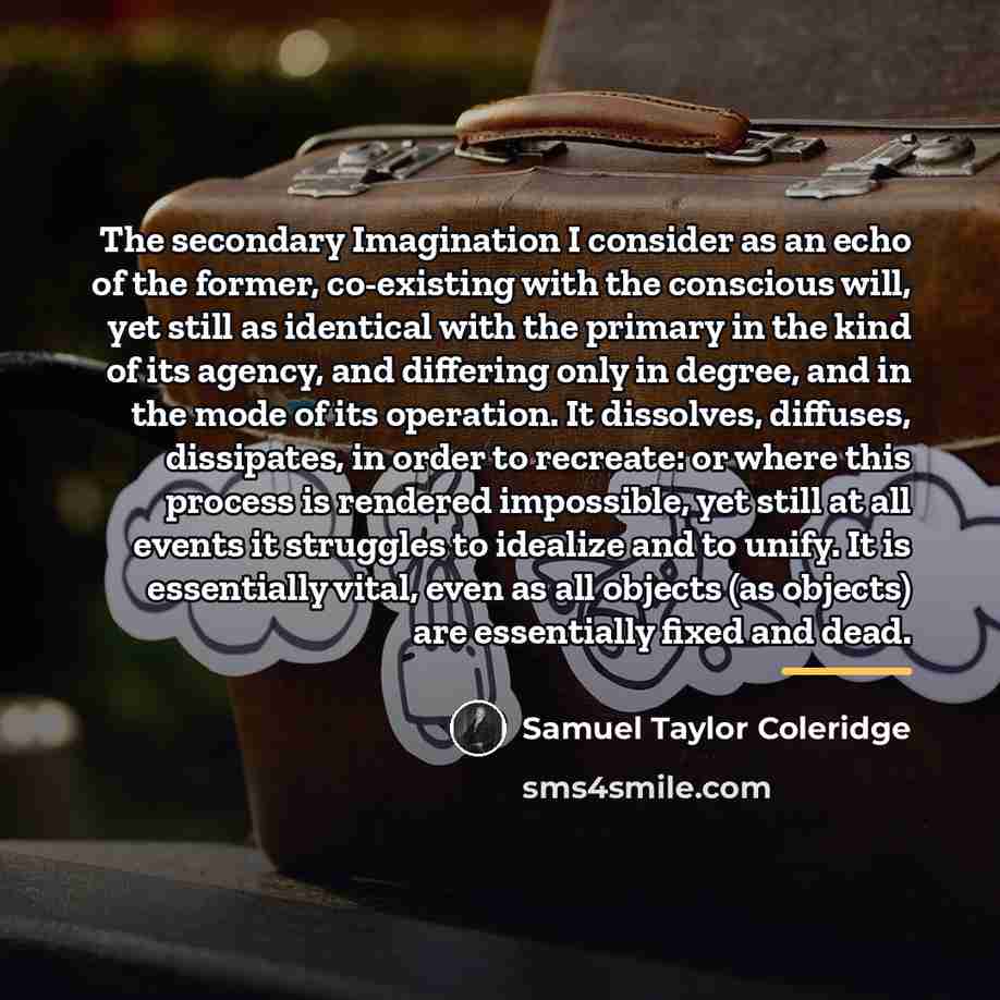 “The secondary Imagination I consider as an echo of the…” quote by Samuel Taylor Coleridge
