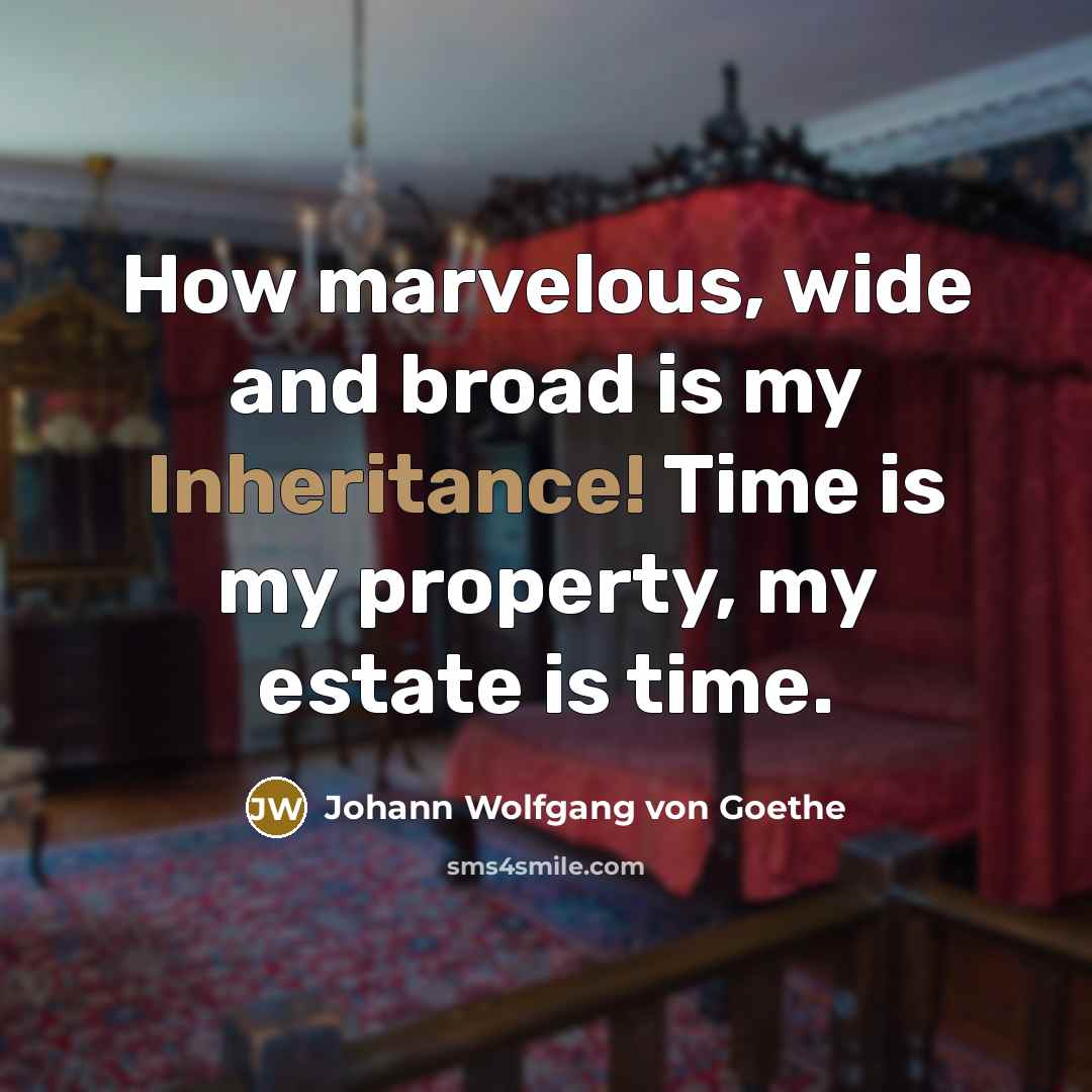 “How marvelous, wide and broad is my Inheritance! Time is…” quote by Johann Wolfgang von Goethe