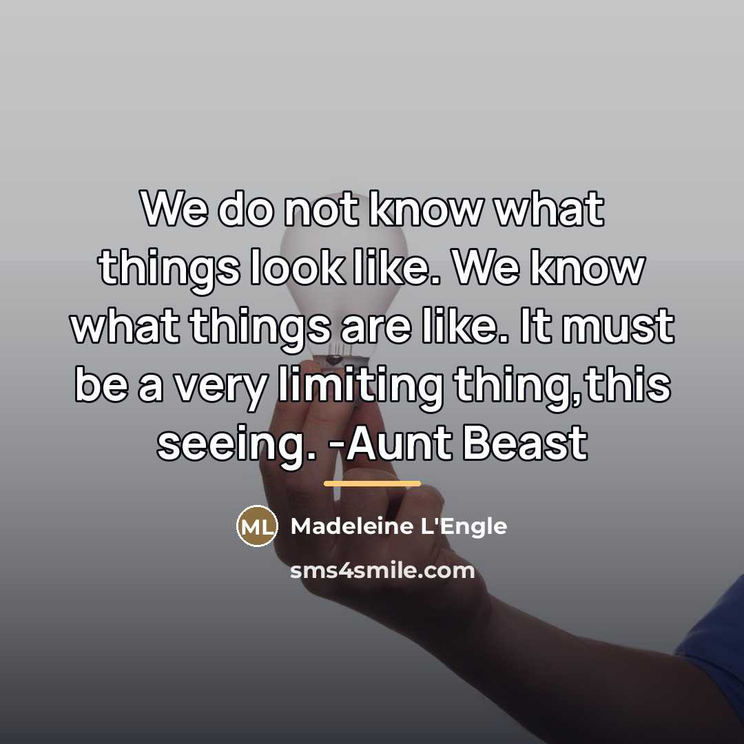 “We do not know what things look like. We know…” quote by Madeleine L'Engle