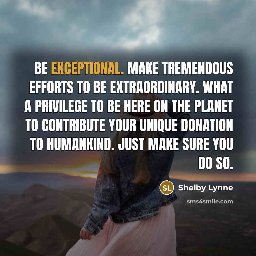 “Be exceptional. Make tremendous efforts to be extraordinary. What a…” quote by Shelby Lynne