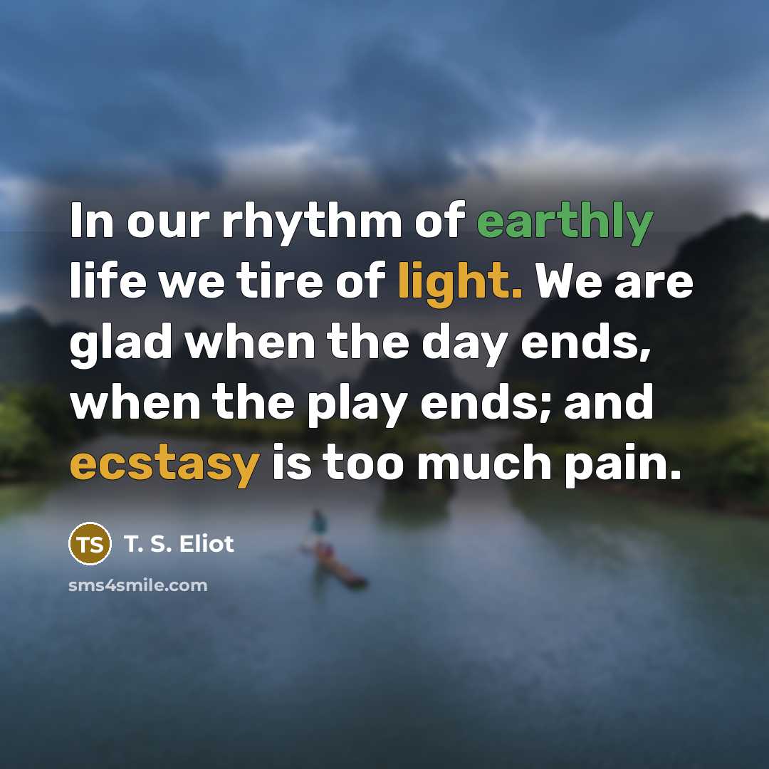 “In our rhythm of earthly life we tire of light.…” quote by T. S. Eliot