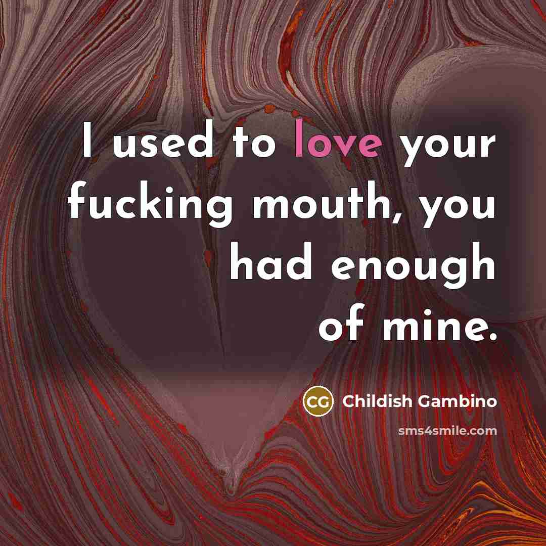 “I used to love your fucking mouth, you had enough…” quote by Childish Gambino