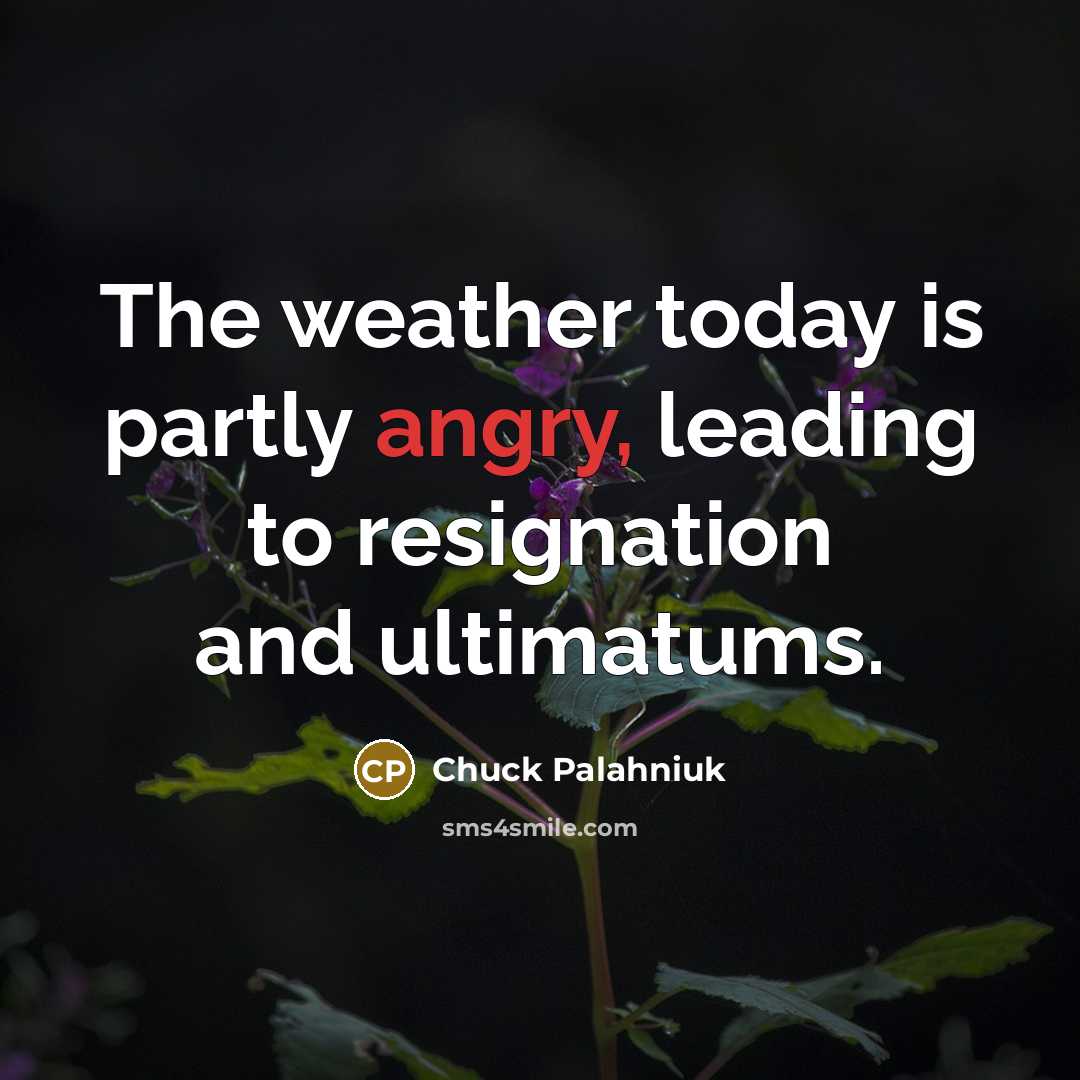 “The weather today is partly angry, leading to resignation and…” quote by Chuck Palahniuk