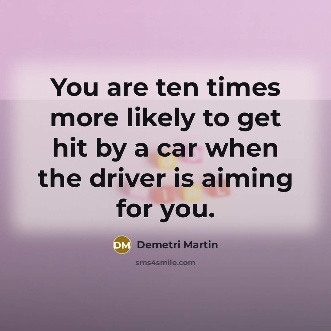“You are ten times more likely to get hit by a car when the driver is aiming for you.” quote by Demetri Martin