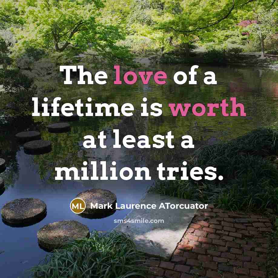 “The love of a lifetime is worth at least a million tries.” quote by Mark Laurence ATorcuator