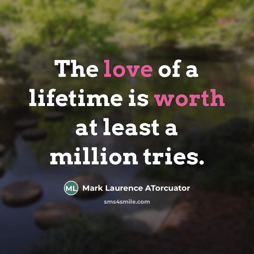 “The love of a lifetime is worth at least a million tries.” quote by Mark Laurence ATorcuator
