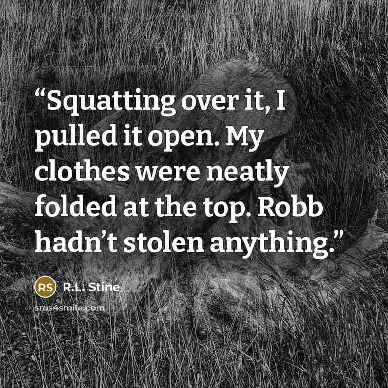 “Squatting over it, I pulled it open. My clothes were neatly folded at the top. Robb hadn’t stolen anything.” quote by R.L. Stine