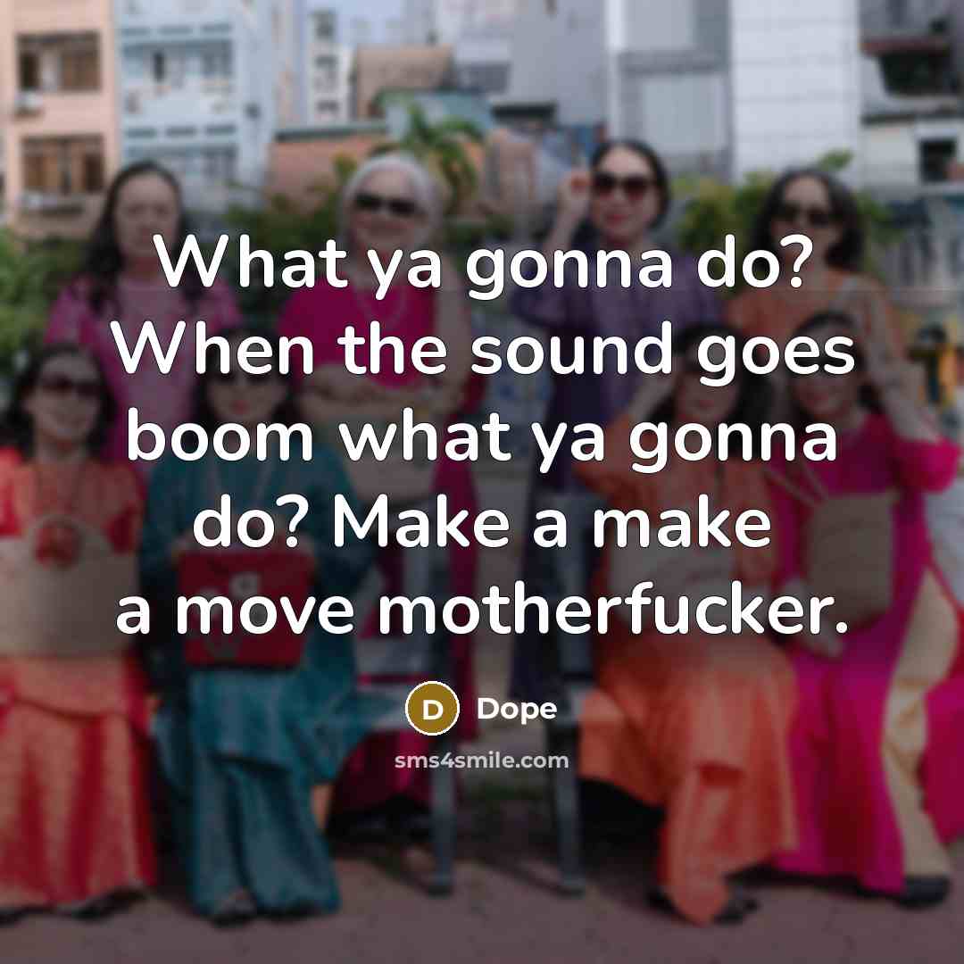 “What ya gonna do? When the sound goes boom what ya gonna do? Make a make a move motherfucker.” quote by Dope