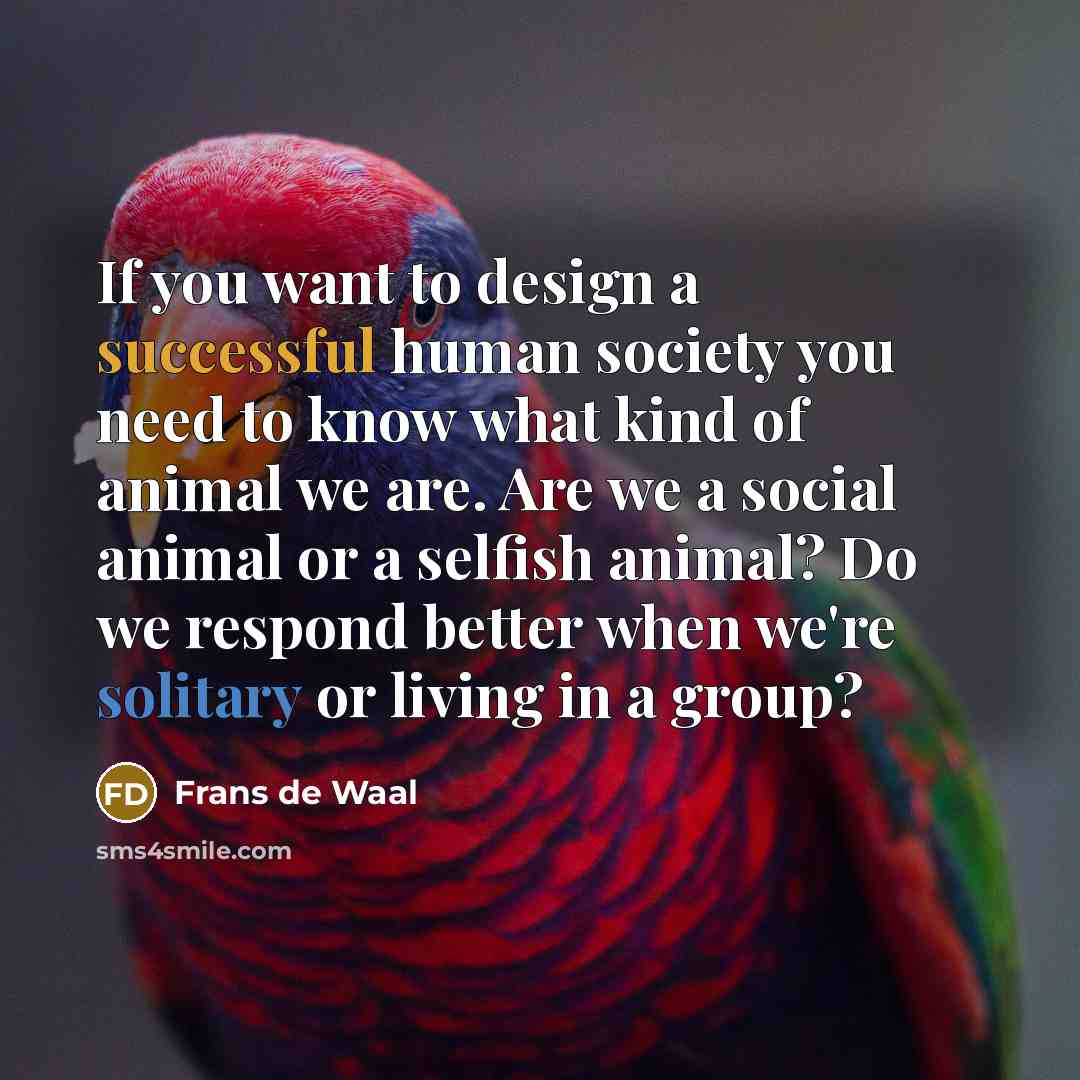 “If you want to design a successful human society you…” quote by Frans de Waal