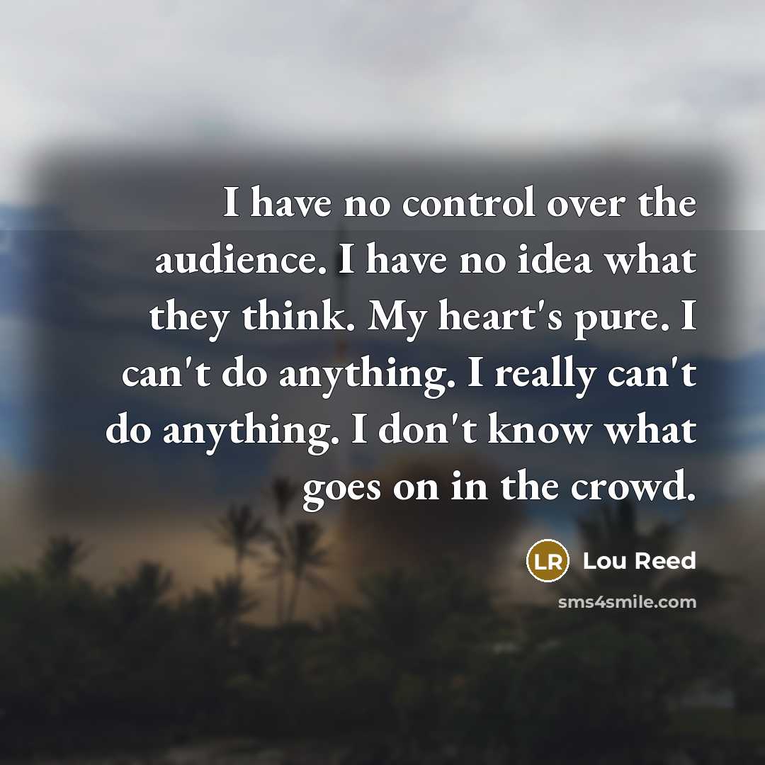 “I have no control over the audience. I have no…” quote by Lou Reed